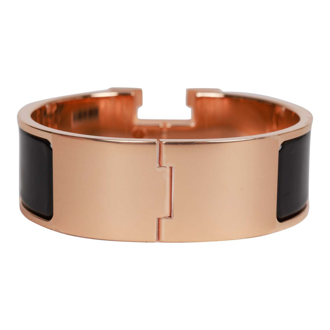 Top quality Hermes Black Wide Enamel Bracelet GM Rose Gold Hardware