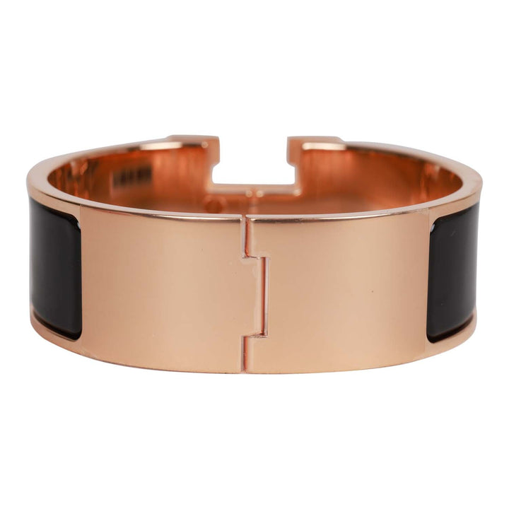 Top quality Hermes Black Wide Enamel Bracelet GM Rose Gold Hardware