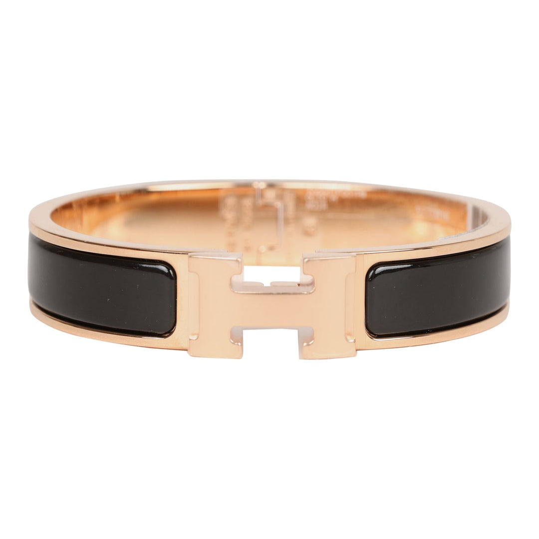 Top quality Hermes Black Clic Clac H Narrow Enamel Bracelet PM Gold Hardware