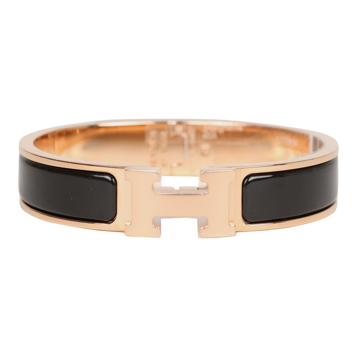 Top quality Hermes Black Clic Clac H Narrow Enamel Bracelet PM Gold Hardware