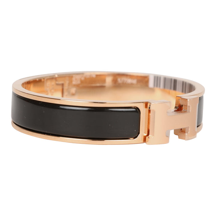 Top quality Hermes Black Clic Clac H Narrow Enamel Bracelet PM Gold Hardware