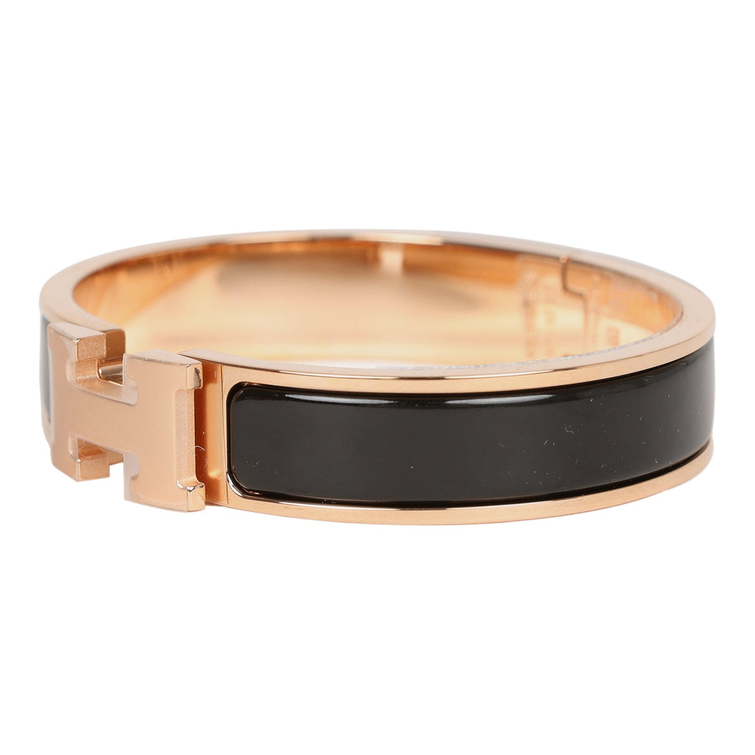 Top quality Hermes Black Clic Clac H Narrow Enamel Bracelet PM Gold Hardware
