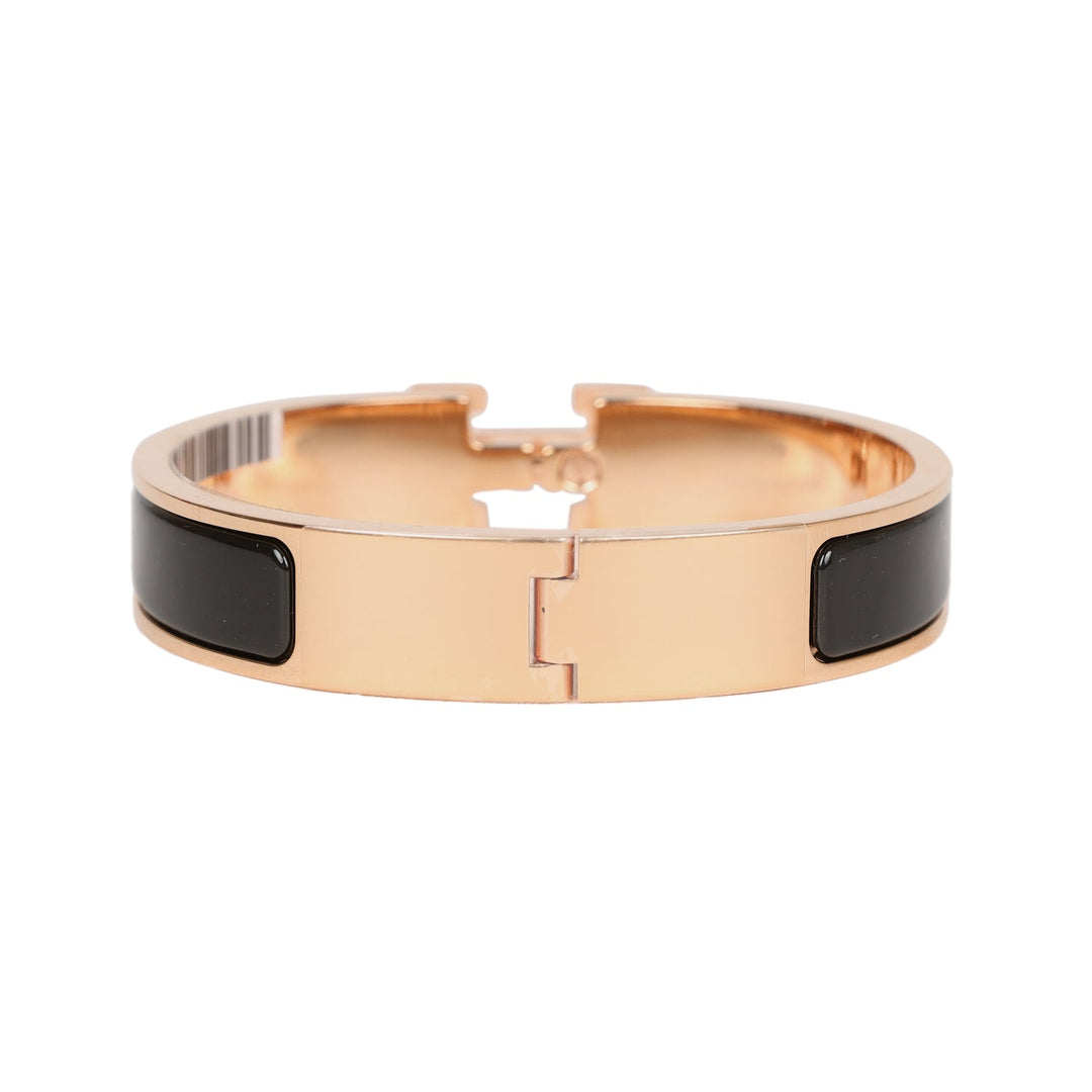 Top quality Hermes Black Clic Clac H Narrow Enamel Bracelet PM Gold Hardware