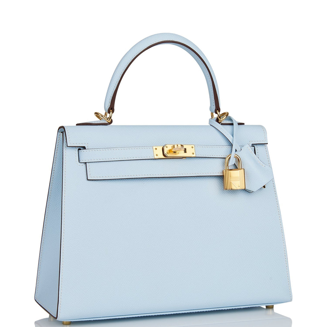 Hermes Kelly 25 Sellier Bleu Brume Epsom Gold Hardware