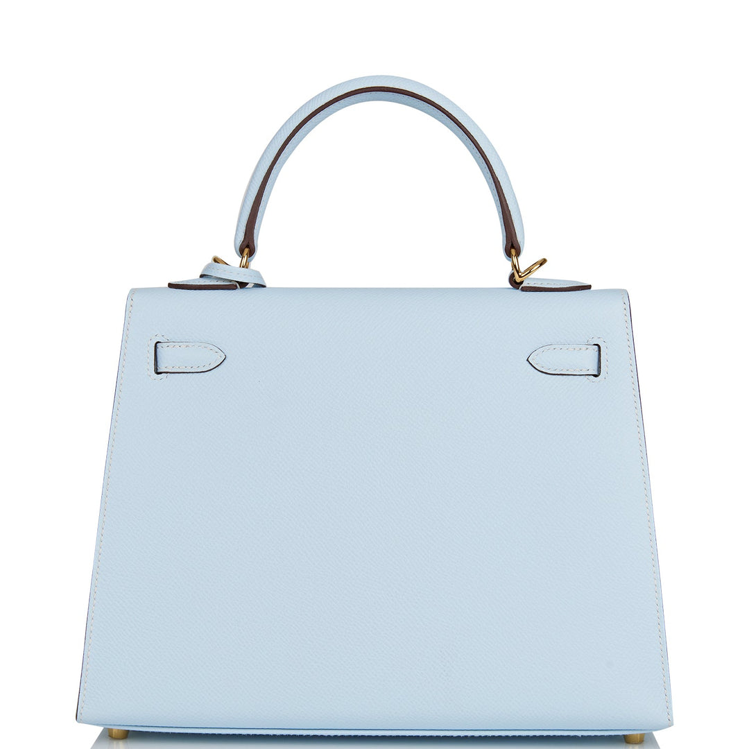 Hermes Kelly 25 Sellier Bleu Brume Epsom Gold Hardware