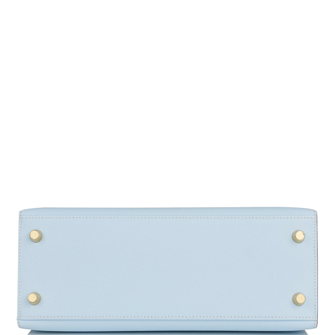 Hermes Kelly 25 Sellier Bleu Brume Epsom Gold Hardware