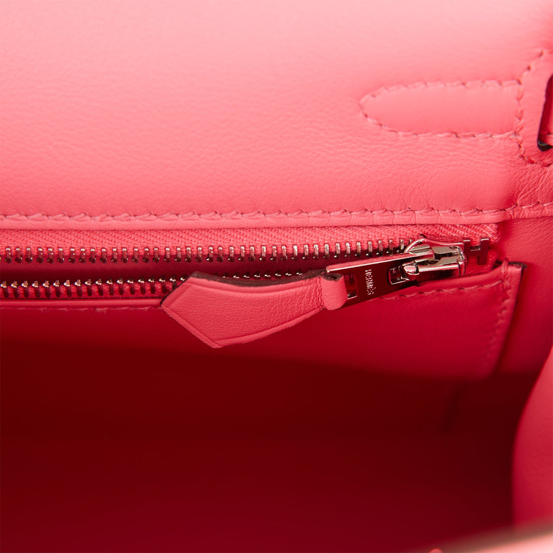 Hermes Kelly 25 Retourne Rose Azalee Swift Palladium Hardware