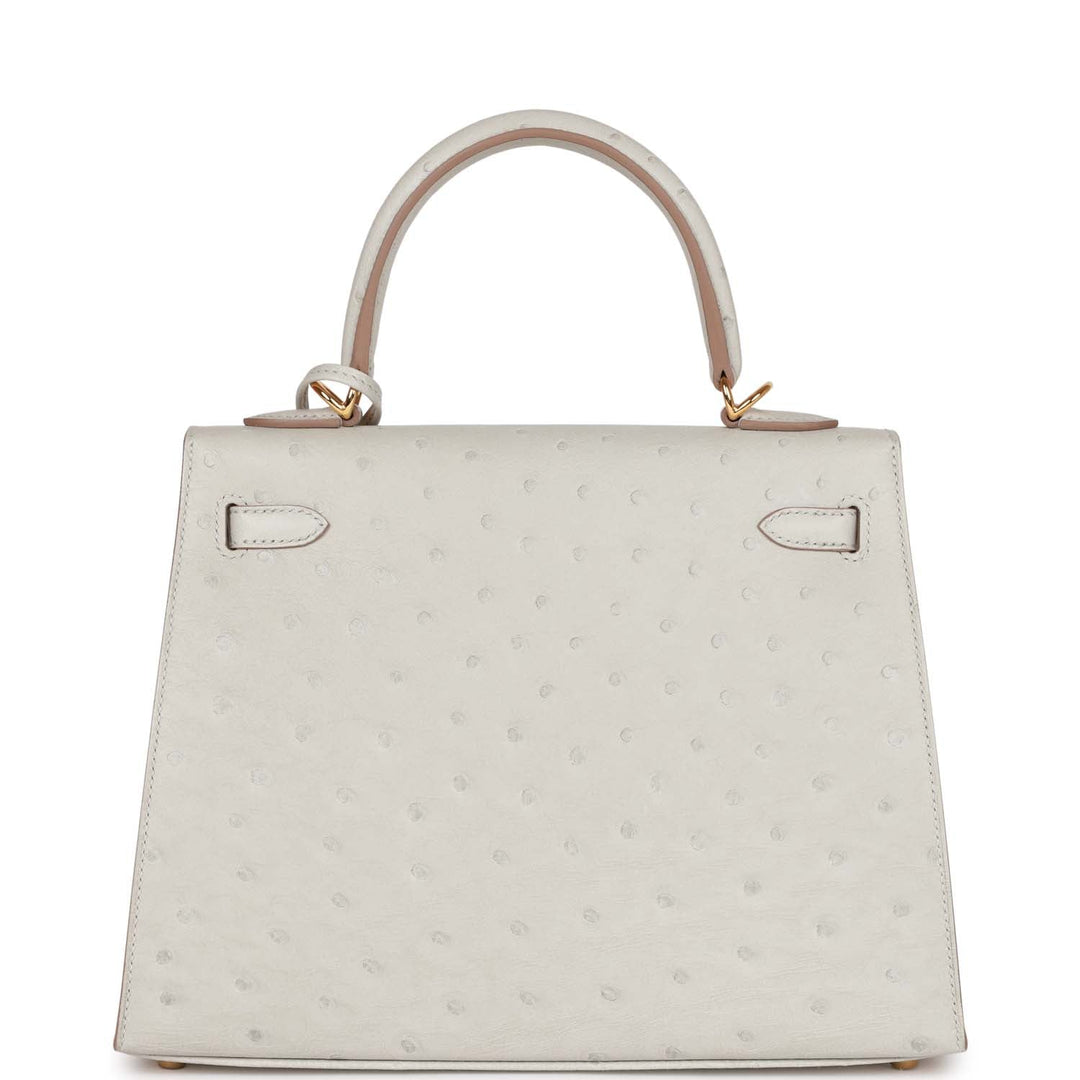Hermes Kelly 25 Sellier Gris Perle Ostrich Gold Hardware
