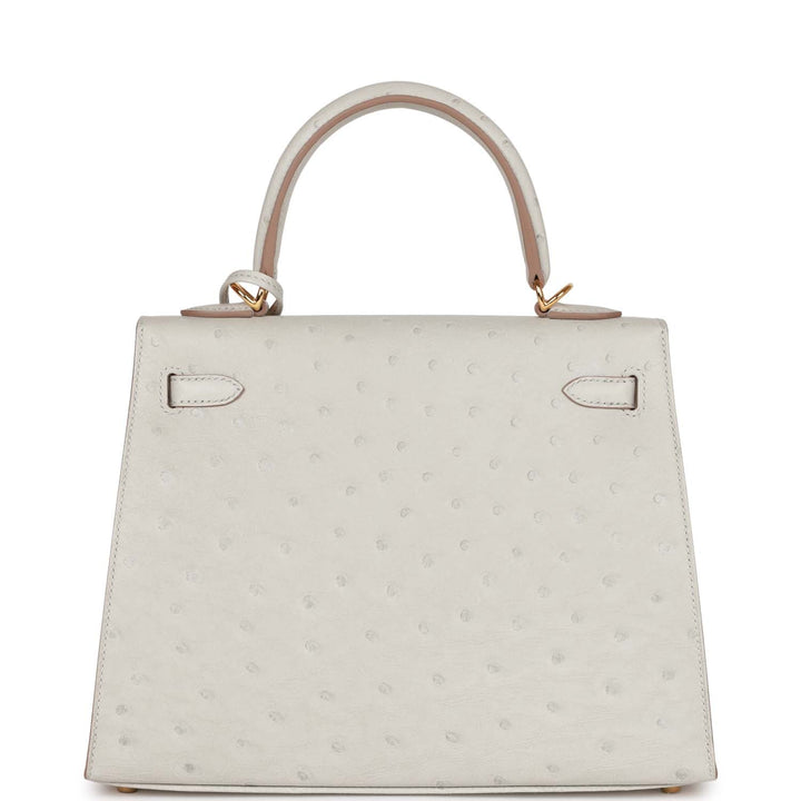 Hermes Kelly 25 Sellier Gris Perle Ostrich Gold Hardware
