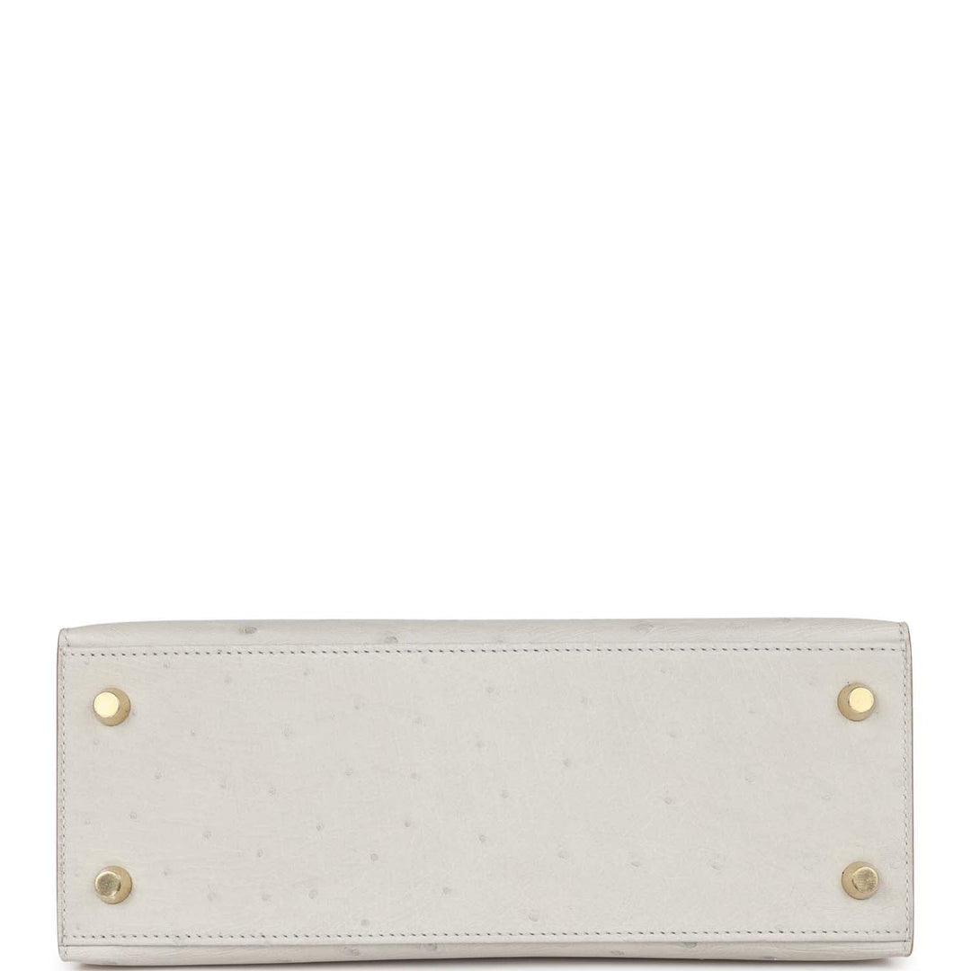 Hermes Kelly 25 Sellier Gris Perle Ostrich Gold Hardware