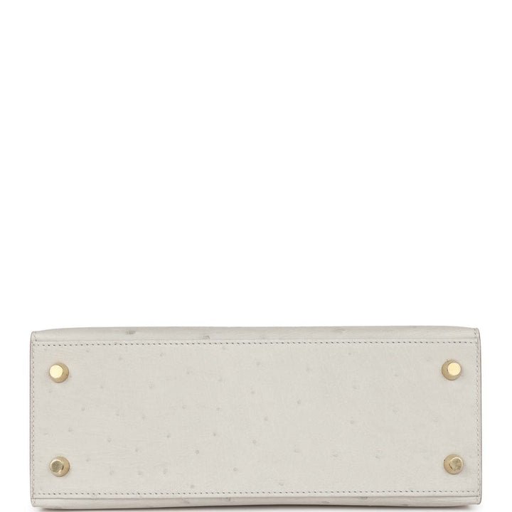 Hermes Kelly 25 Sellier Gris Perle Ostrich Gold Hardware