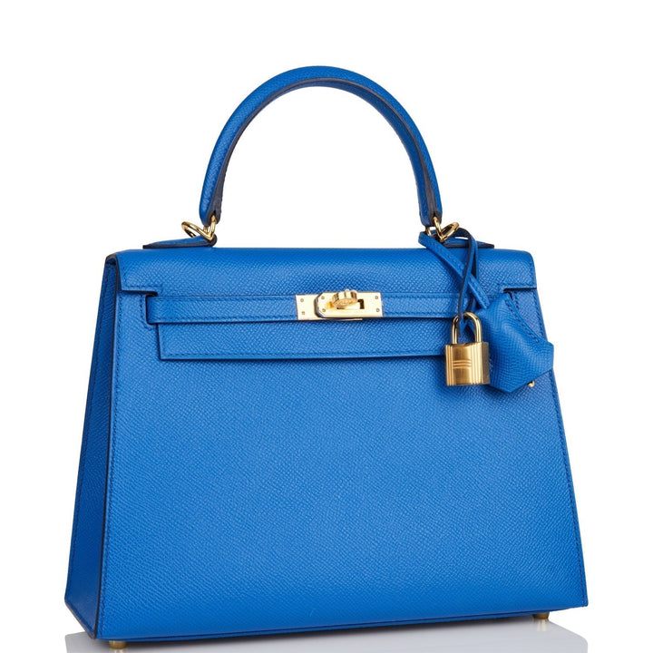 Hermes Kelly 25 Sellier Bleu France Epsom Gold Hardware