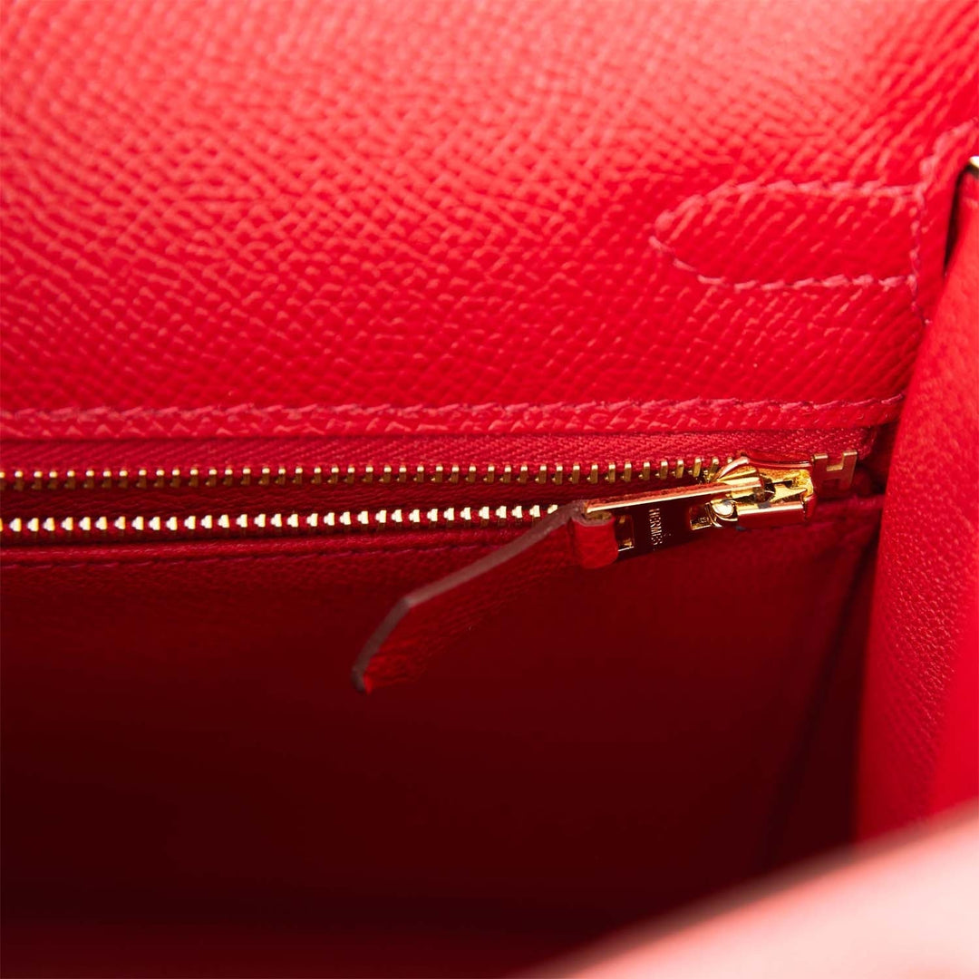Hermes Kelly 25 Sellier Rouge Casaque Epsom Gold Hardware