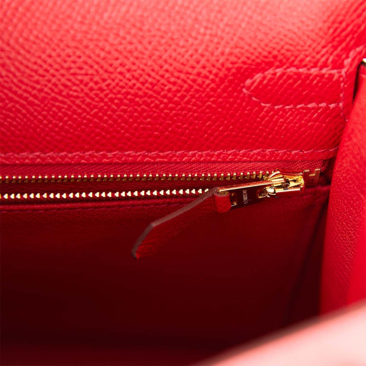 Hermes Kelly 25 Sellier Rouge Casaque Epsom Gold Hardware