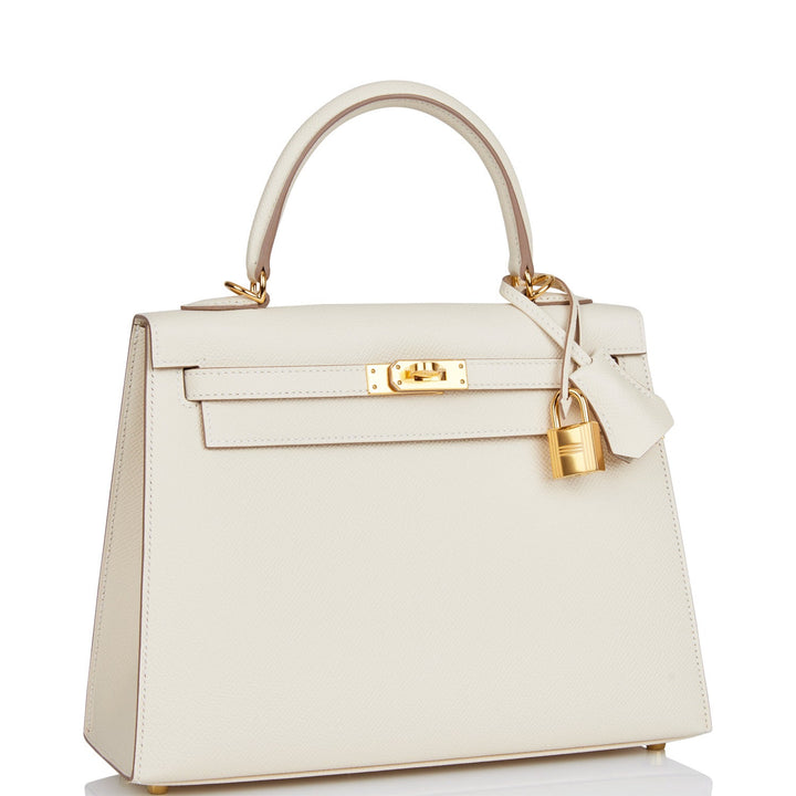 Hermes Kelly 25 Sellier Craie Epsom Gold Hardware