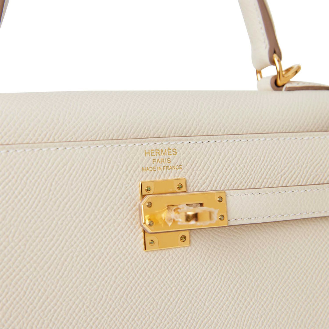 Hermes Kelly 25 Sellier Craie Epsom Gold Hardware