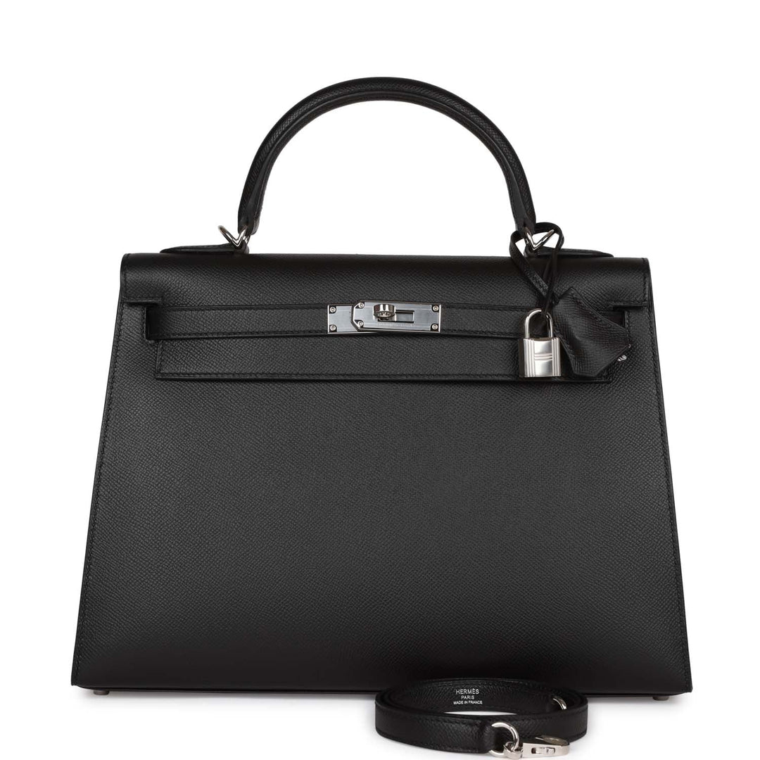 Top quality Hermes Kelly Sellier 32 Black Epsom Palladium Hardware