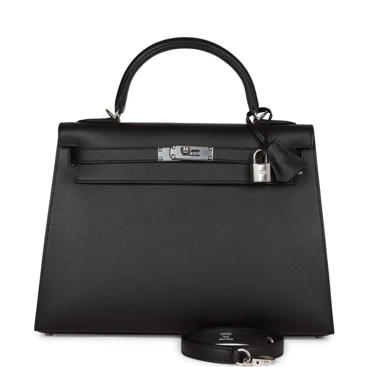 Top quality Hermes Kelly Sellier 32 Black Epsom Palladium Hardware