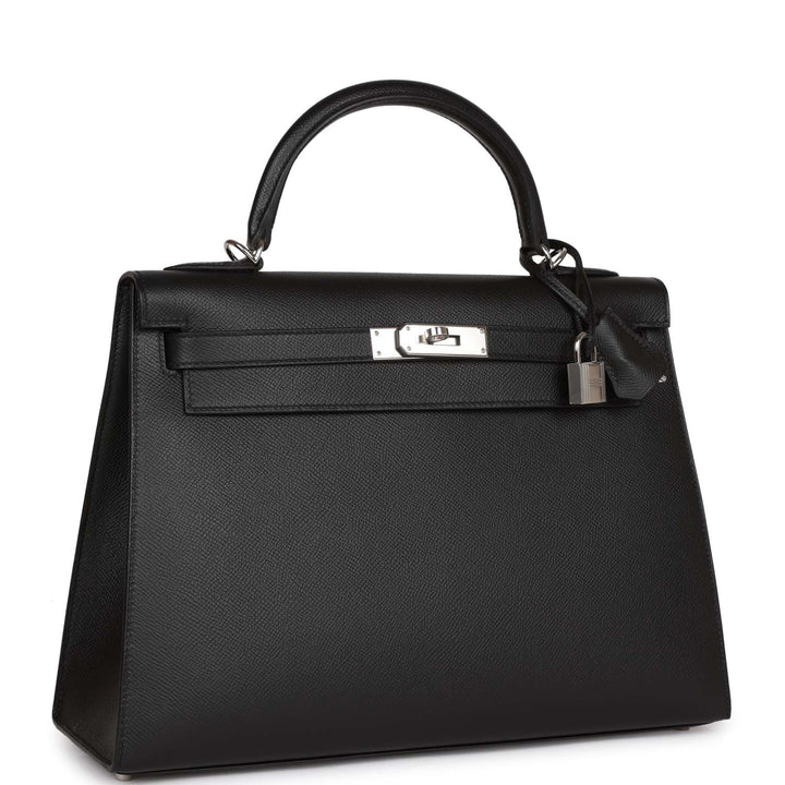 Top quality Hermes Kelly Sellier 32 Black Epsom Palladium Hardware
