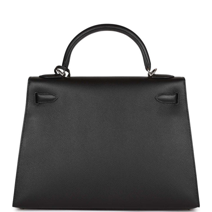 Top quality Hermes Kelly Sellier 32 Black Epsom Palladium Hardware
