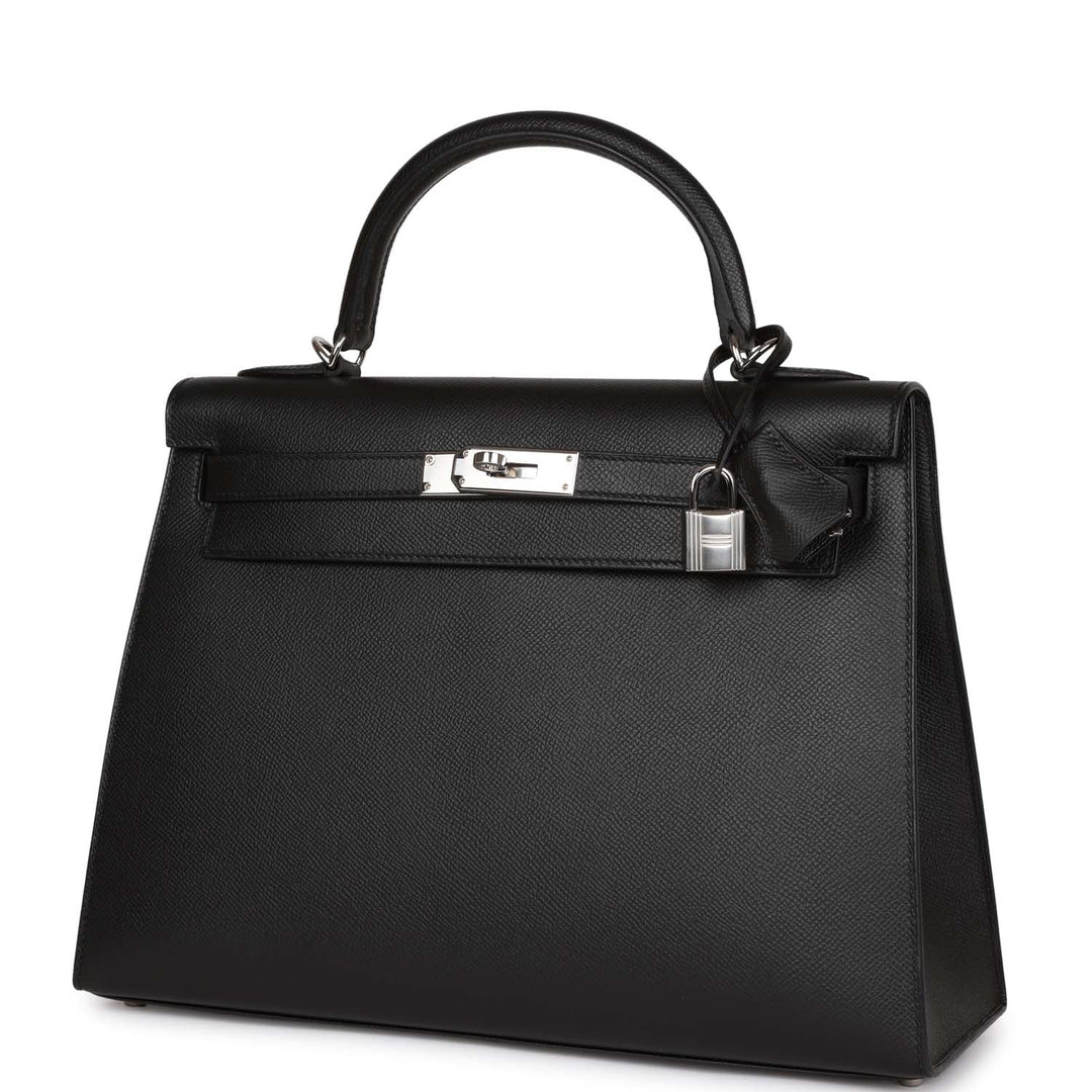 Top quality Hermes Kelly Sellier 32 Black Epsom Palladium Hardware