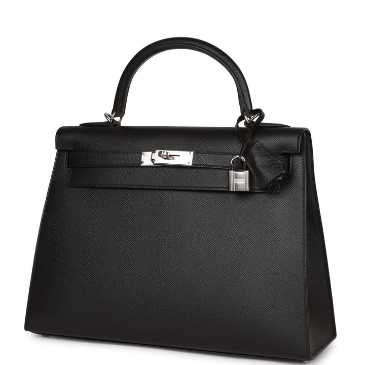 Top quality Hermes Kelly Sellier 32 Black Epsom Palladium Hardware