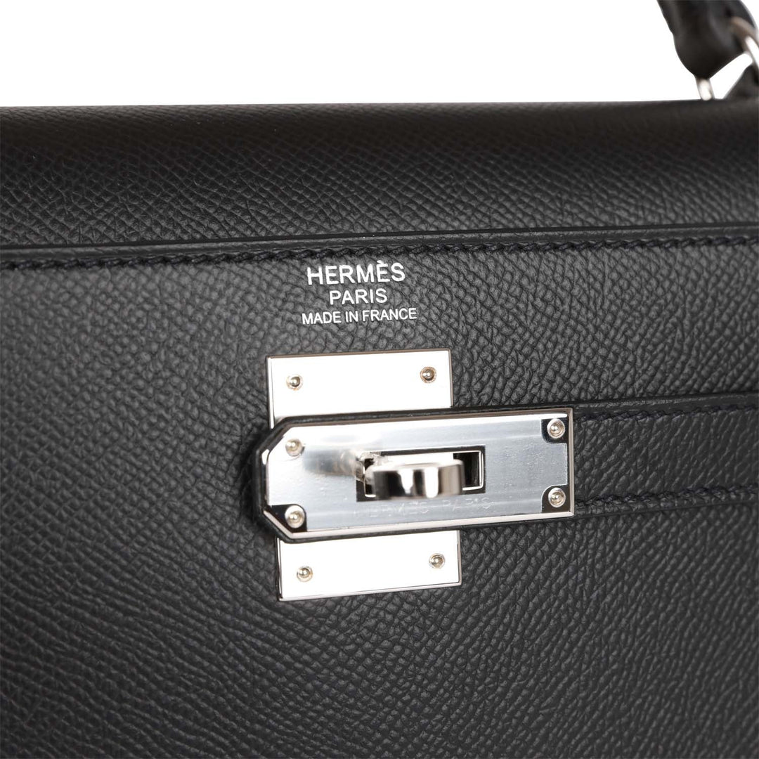 Top quality Hermes Kelly Sellier 32 Black Epsom Palladium Hardware