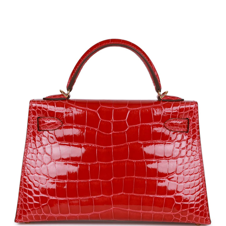 Hermes Kelly 20 Sellier Braise Shiny Alligator Gold Hardware