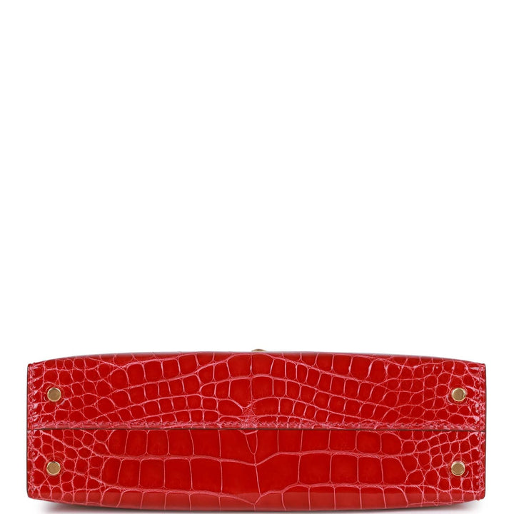 Hermes Kelly 20 Sellier Braise Shiny Alligator Gold Hardware