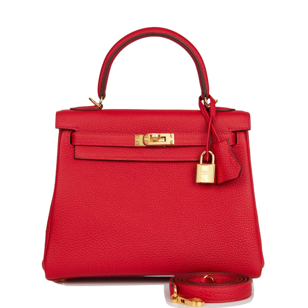 Hermes Kelly 25 Retourne Rouge Casaque Togo Gold Hardware