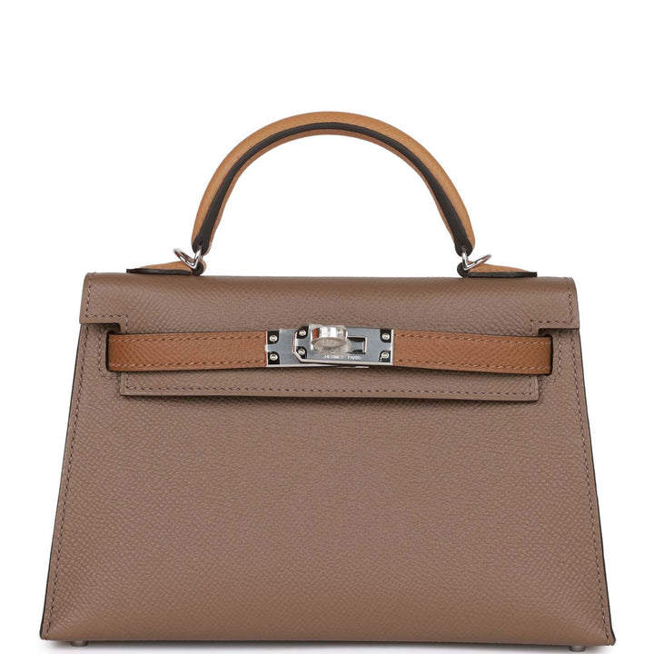 Hermes Kelly 20 Sellier Tricolor Etoupe, Alezan and Biscuit Epsom Palladium Hardware
