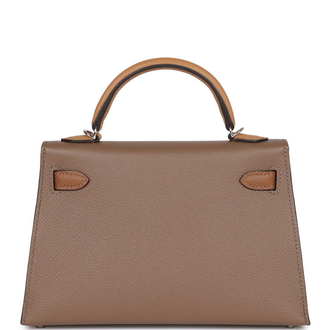 Hermes Kelly 20 Sellier Tricolor Etoupe, Alezan and Biscuit Epsom Palladium Hardware