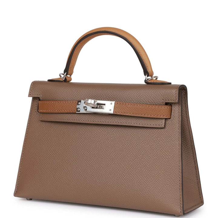 Hermes Kelly 20 Sellier Tricolor Etoupe, Alezan and Biscuit Epsom Palladium Hardware