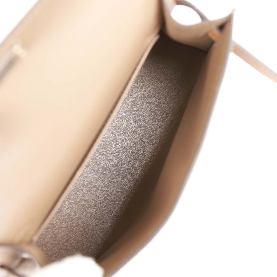 Hermes Kelly 20 Sellier Tricolor Etoupe, Alezan and Biscuit Epsom Palladium Hardware