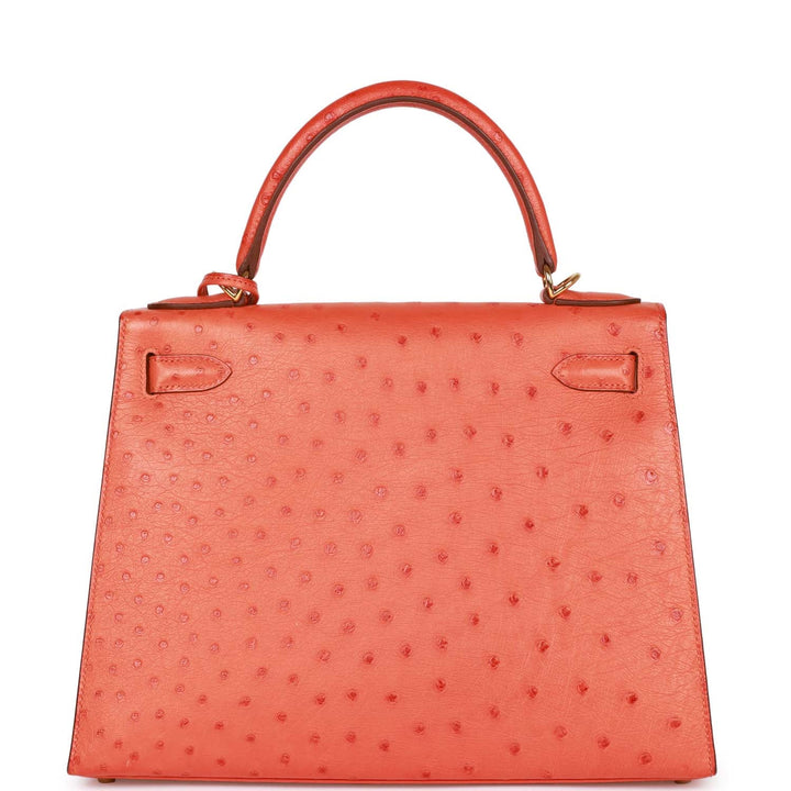 Hermes Kelly 28 Sellier Tangerine Ostrich Gold Hardware