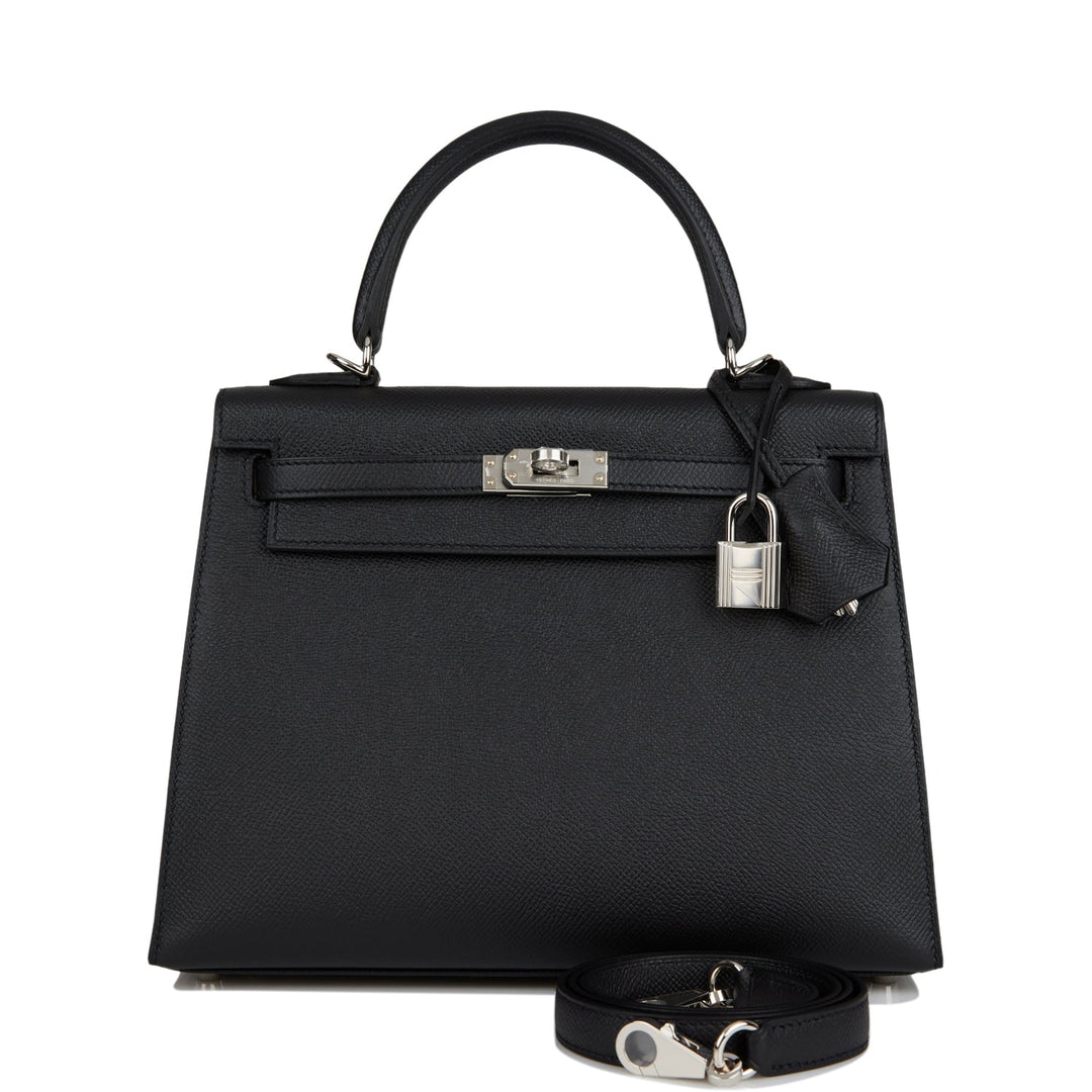 Hermes Kelly 25 Sellier Black Epsom Palladium Hardware