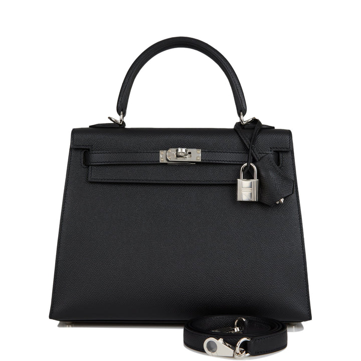 Hermes Kelly 25 Sellier Black Epsom Palladium Hardware