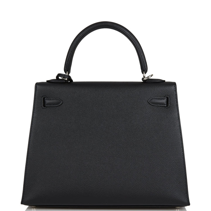 Hermes Kelly 25 Sellier Black Epsom Palladium Hardware