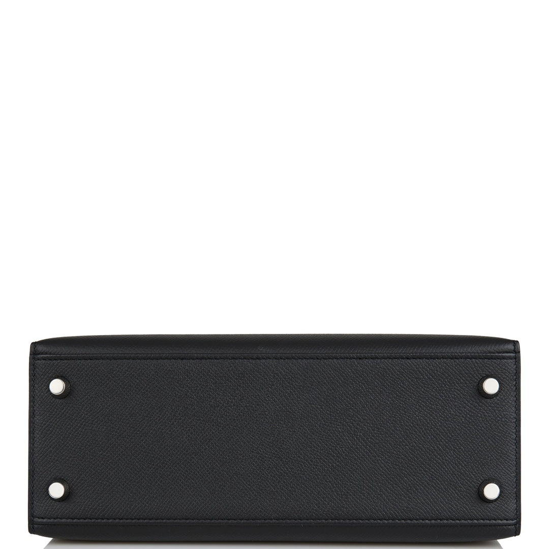 Hermes Kelly 25 Sellier Black Epsom Palladium Hardware