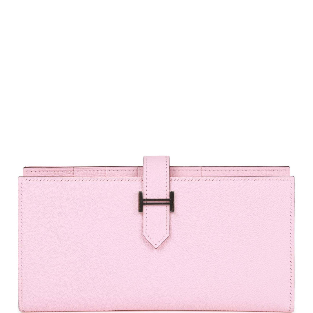 Top quality Hermes Bearn Gusset Wallet Rose Sakura Chevre Palladium Hardware