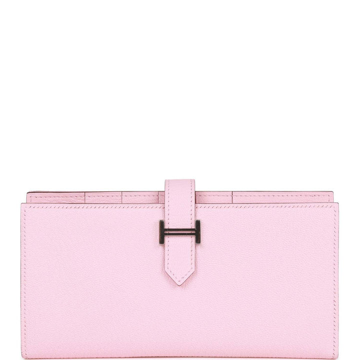 Top quality Hermes Bearn Gusset Wallet Rose Sakura Chevre Palladium Hardware