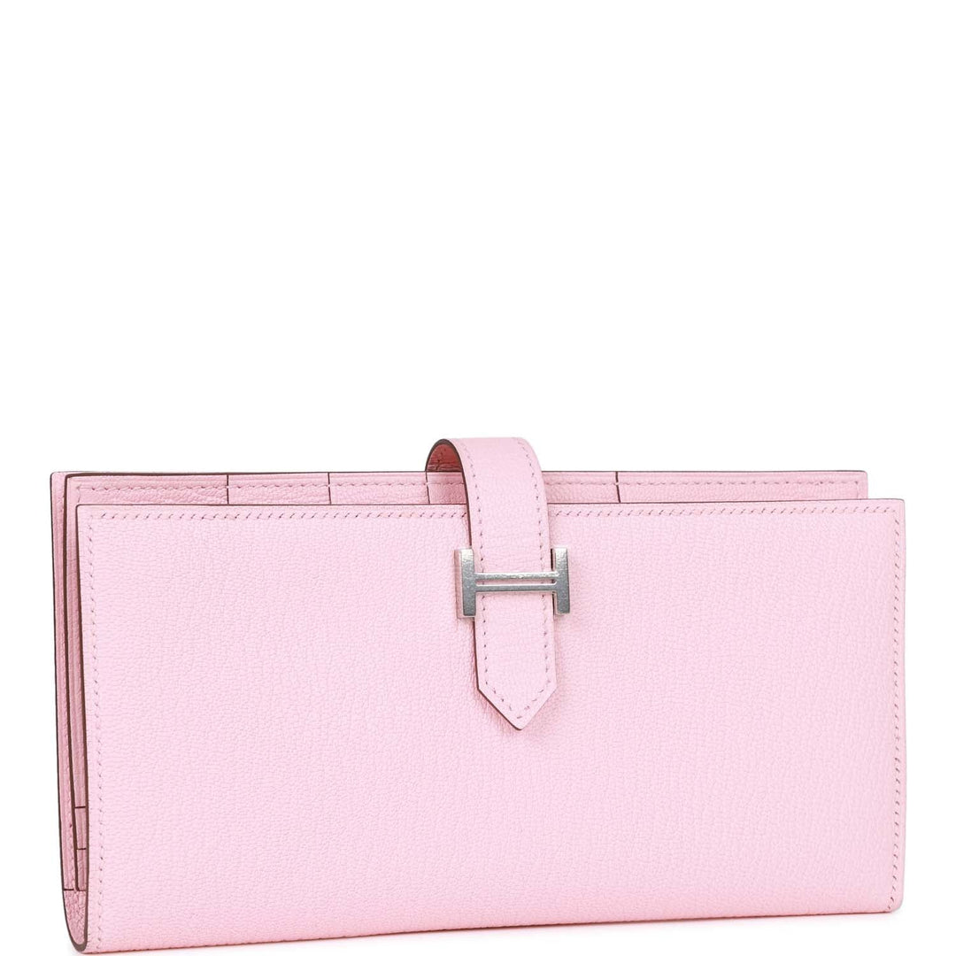 Top quality Hermes Bearn Gusset Wallet Rose Sakura Chevre Palladium Hardware