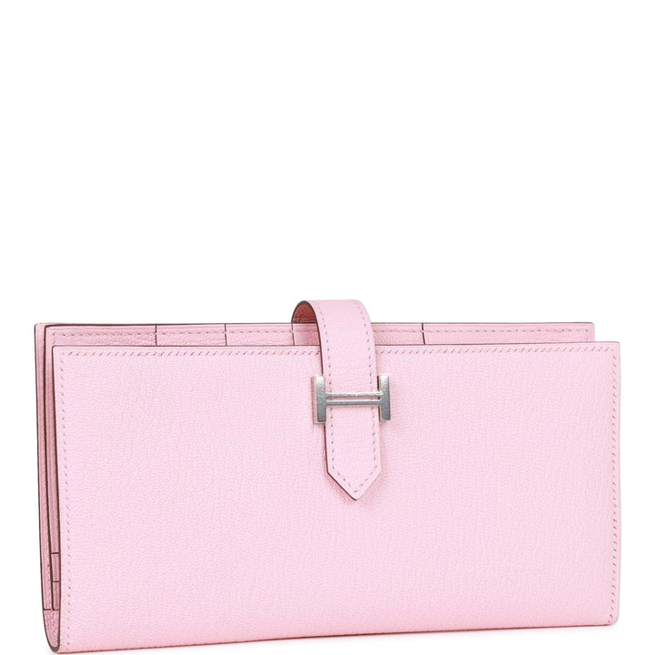 Top quality Hermes Bearn Gusset Wallet Rose Sakura Chevre Palladium Hardware