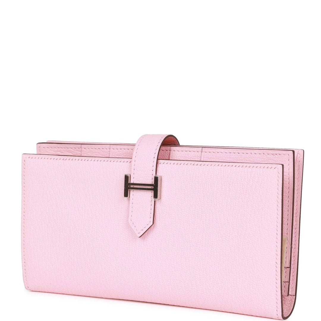 Top quality Hermes Bearn Gusset Wallet Rose Sakura Chevre Palladium Hardware
