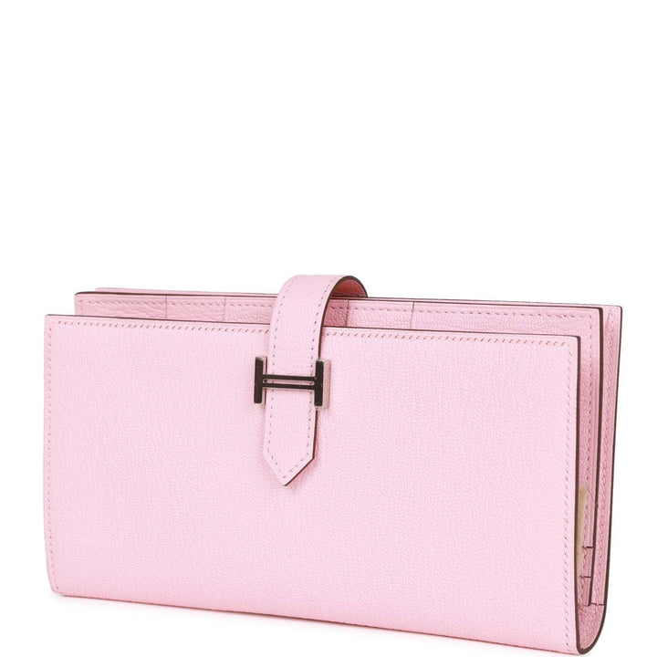 Top quality Hermes Bearn Gusset Wallet Rose Sakura Chevre Palladium Hardware