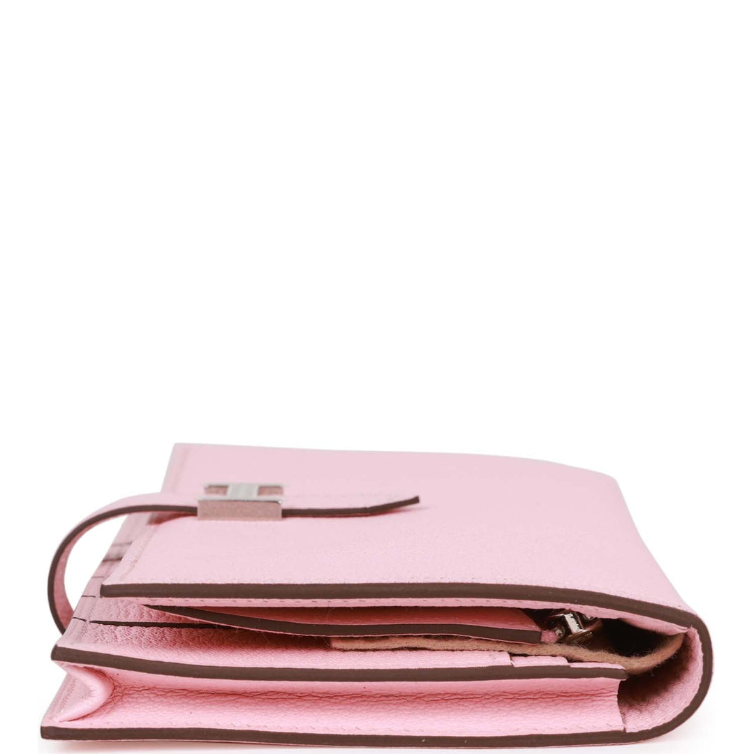 Top quality Hermes Bearn Gusset Wallet Rose Sakura Chevre Palladium Hardware