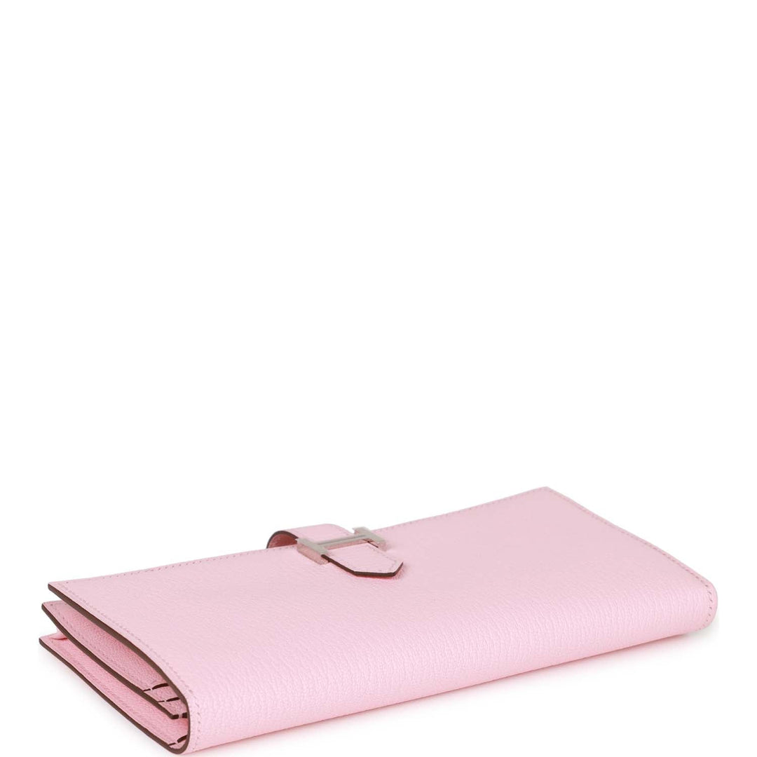 Top quality Hermes Bearn Gusset Wallet Rose Sakura Chevre Palladium Hardware