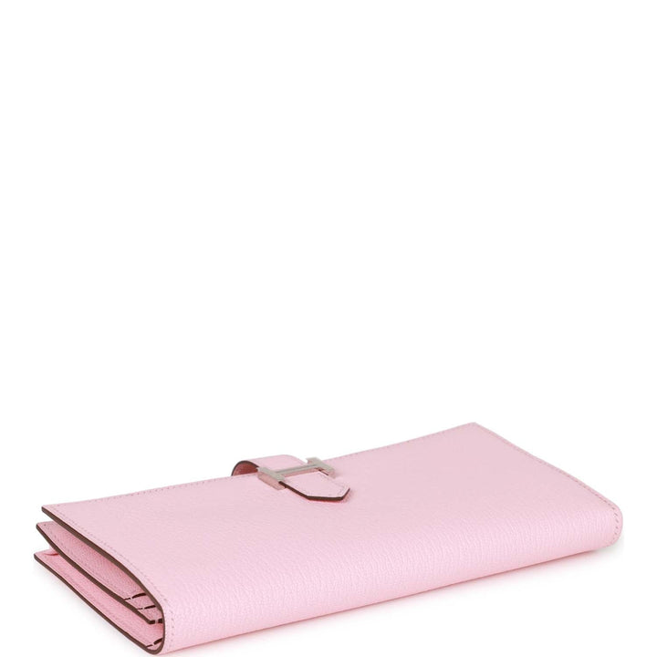 Top quality Hermes Bearn Gusset Wallet Rose Sakura Chevre Palladium Hardware