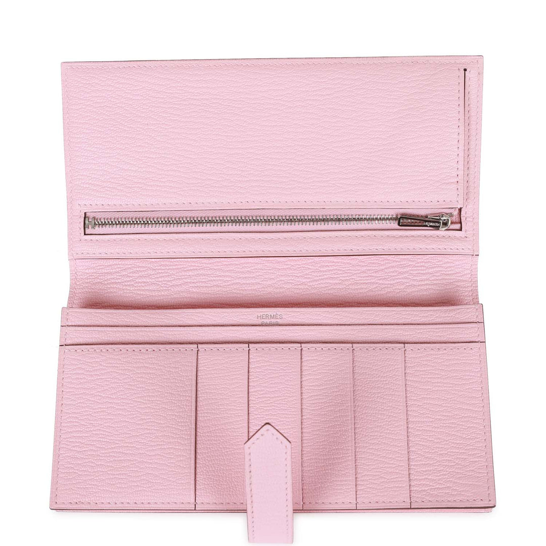 Top quality Hermes Bearn Gusset Wallet Rose Sakura Chevre Palladium Hardware