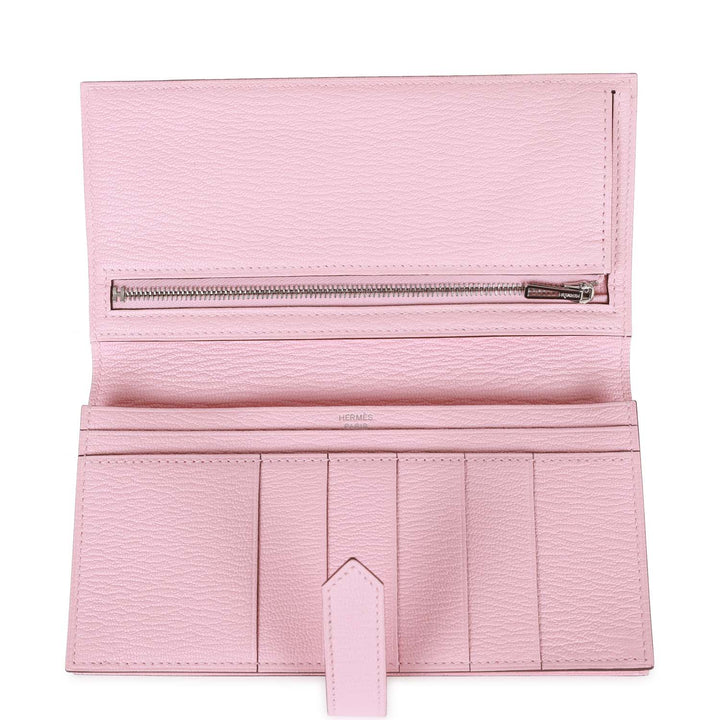 Top quality Hermes Bearn Gusset Wallet Rose Sakura Chevre Palladium Hardware